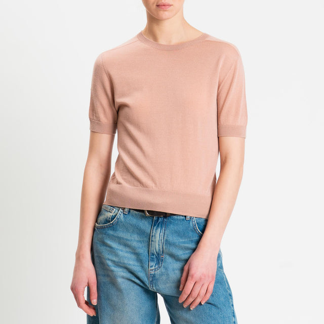 Tensione in-Maglia mezza manica 100% LANA MERINO - rosa