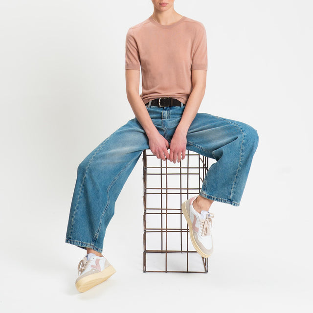 Tensione in-Maglia mezza manica 100% LANA MERINO - rosa