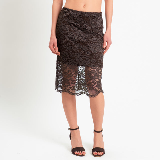 Tensione in-Gonna in pizzo macramè - tabacco