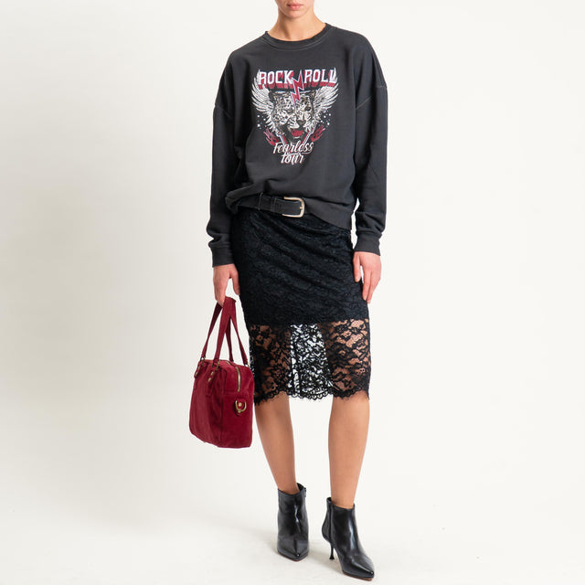 Tensione in-Gonna in pizzo elastico in vita - nero