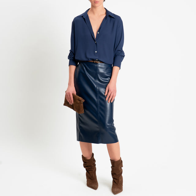 Tensione in-Gonna similpelle spacco dietro - blu