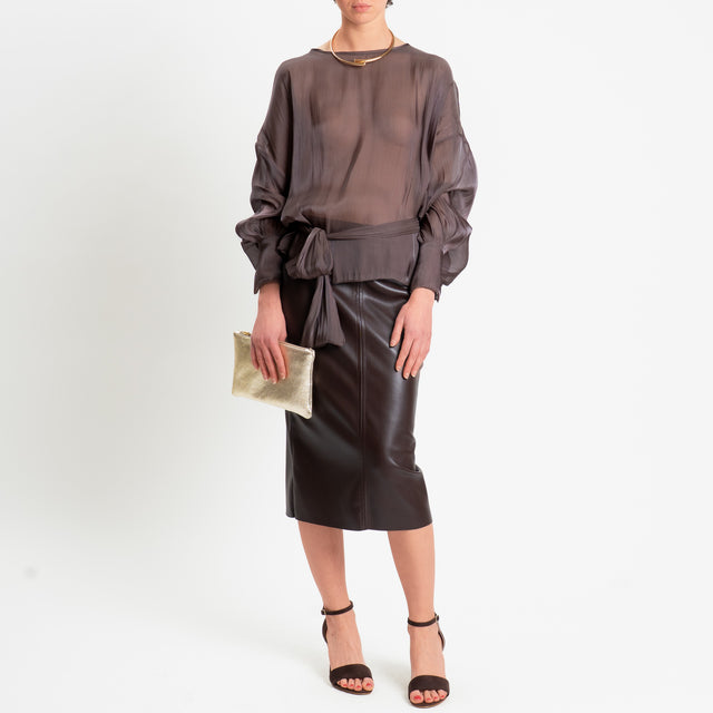 Tensione in-Gonna similpelle spacco dietro - moro