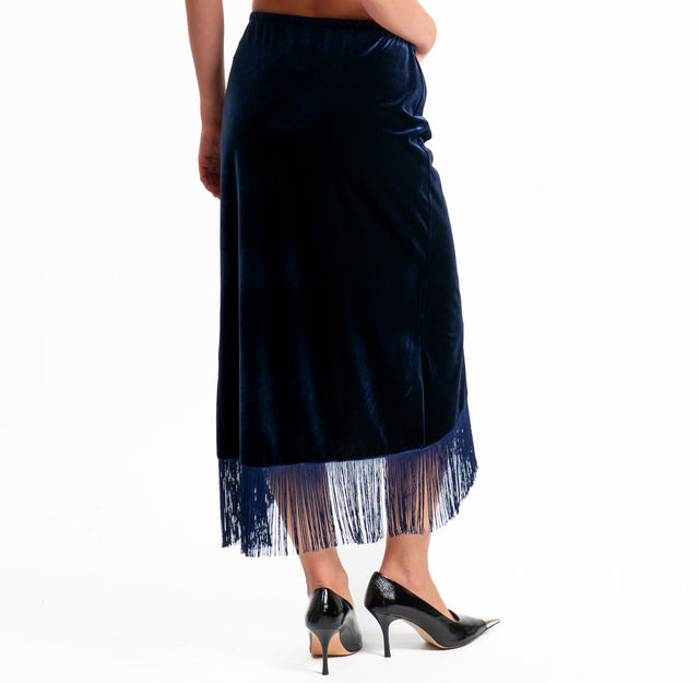 Tensione in-Gonna velluto ciniglia con frange - blu