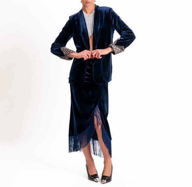 Tensione in-Gonna velluto ciniglia con frange - blu