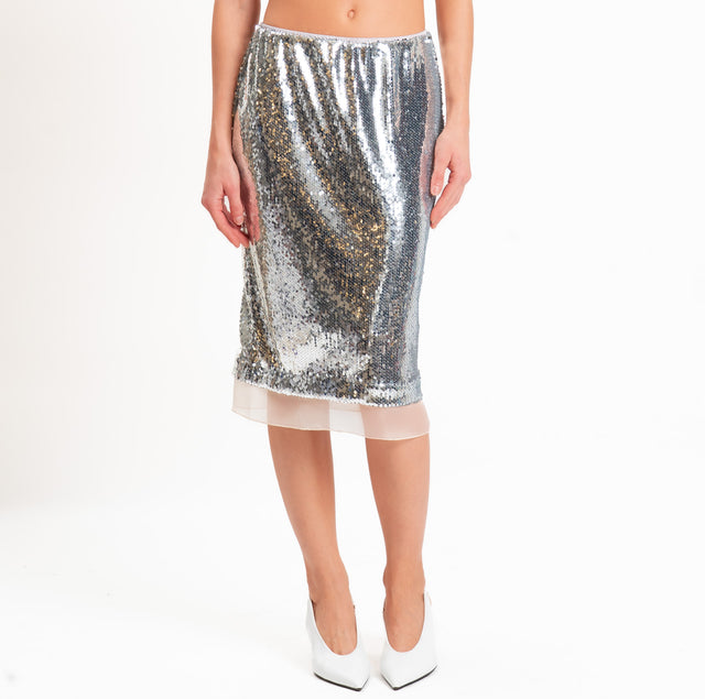 Tensione in-Gonna paillettes elastico in vita - argento/panna