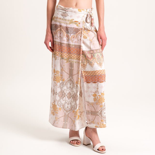 Tensione in-Gonna portafoglio misto lino fantasia - sand/rosa/orange