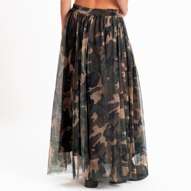Tensione in-Gonna tulle camouflage con elastico in vita - militare/beige/nero