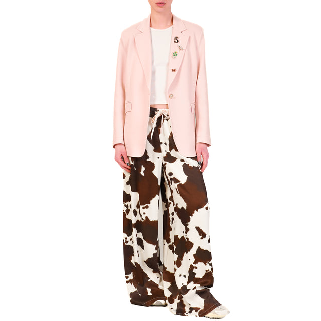 Pantalón de tensión con estampado de vaca y cordón ajustable - blanco/marrón oscuro