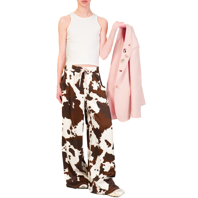 Pantalón de tensión con estampado de vaca y cordón ajustable - blanco/marrón oscuro