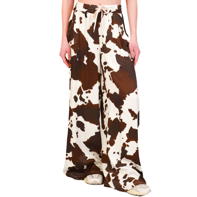 Pantalón de tensión con estampado de vaca y cordón ajustable - blanco/marrón oscuro