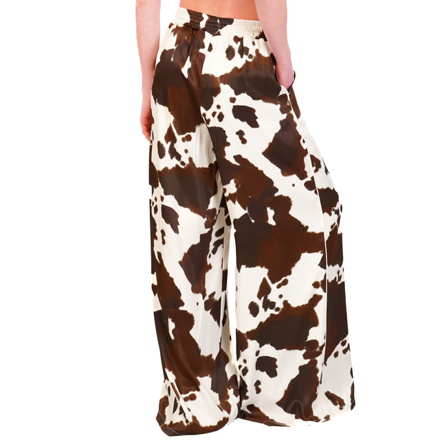 Pantalón de tensión con estampado de vaca y cordón ajustable - blanco/marrón oscuro