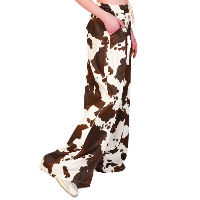 Pantalón de tensión con estampado de vaca y cordón ajustable - blanco/marrón oscuro
