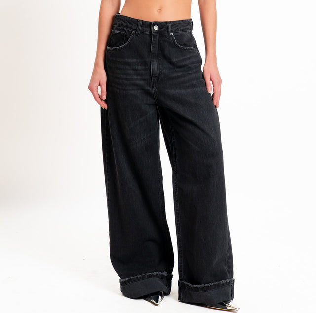 Tensione in-Jeans NOELLE wide leg con risvolto - nero