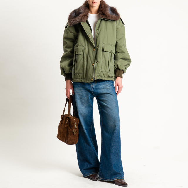 Tensione in-Giacca bomber collo ecopelliccia - verde/moro
