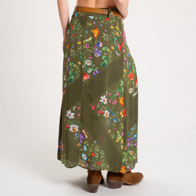 Tensione in-Gonna pieghe fantasia fiori - militare/rosso/mimosa