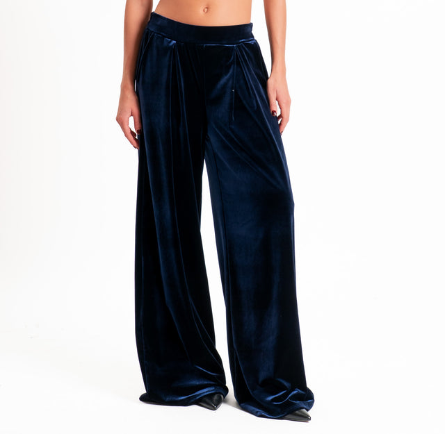 Tensione in-Pantalone wide leg velluto ciniglia - blu