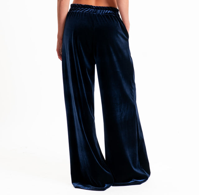 Tensione in-Pantalone wide leg velluto ciniglia - blu
