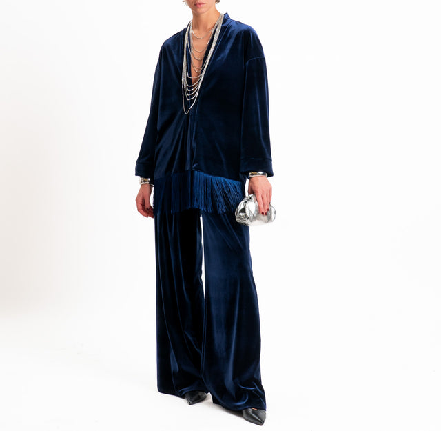 Tensione in-Pantalone wide leg velluto ciniglia - blu