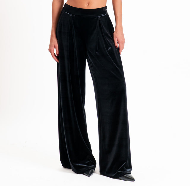 Tensione in-Pantalone wide leg velluto ciniglia - nero