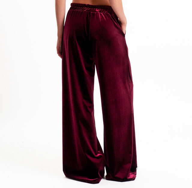 Tensione in-Pantalone wide leg velluto ciniglia - Bordeaux
