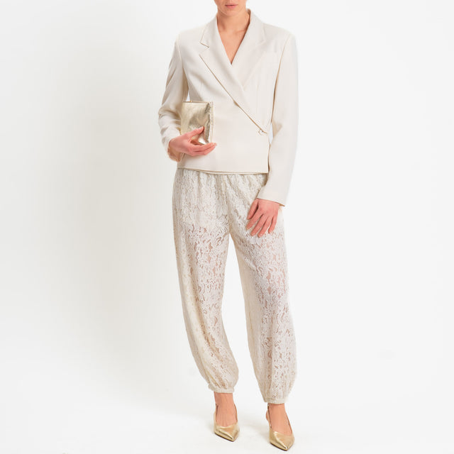 Tensione in-Pantalone in pizzo macramè elastico in vita - burro