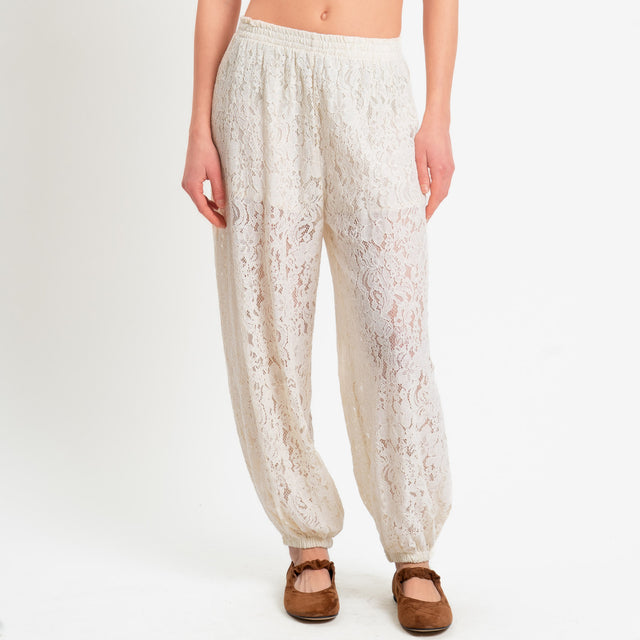 Tensione in-Pantalone in pizzo macramè elastico in vita - burro