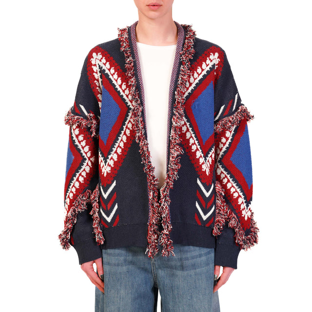 Tensione in-Cardigan jaquard con frange - blu/rosso/bianco