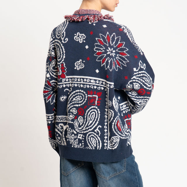 Tensione in-Cardigan fantasia bandana - Blu/bianco