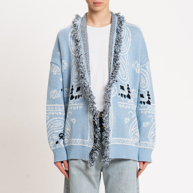 Tensione in-Cardigan fantasia bandana - celeste/bianco