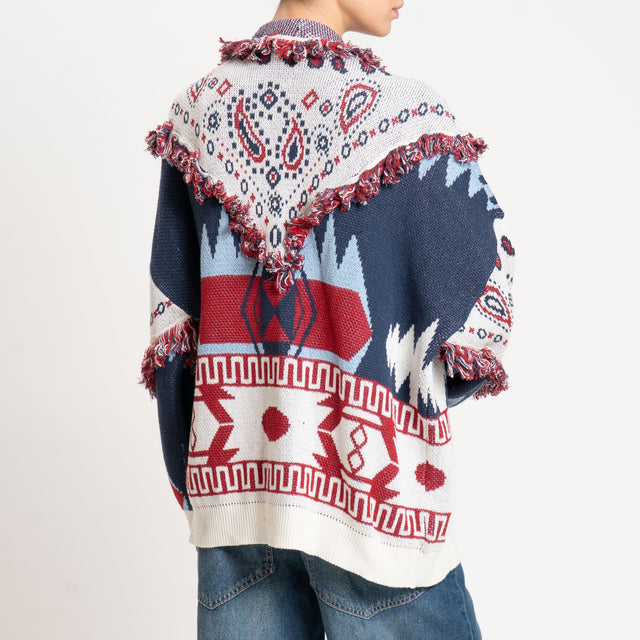 Tensione in-Cardigan jaquard con frange - latte/rosso/blu