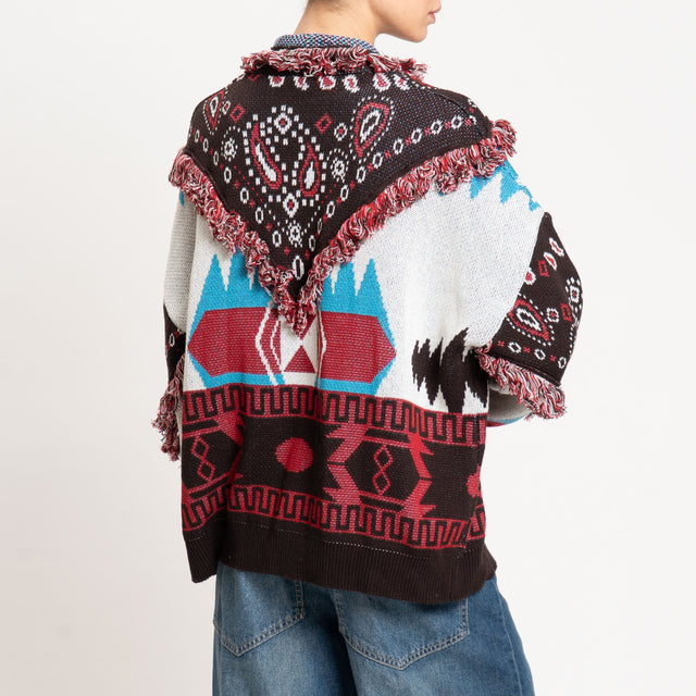 Tensione in-Cardigan jaquard con frange - moro/rosso/latte
