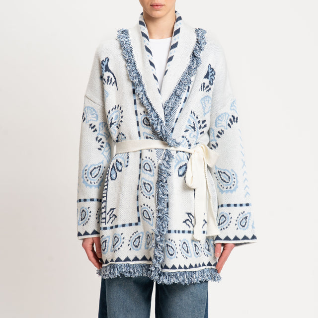 Tensione in-Cardigan fantasia palme - latte/celeste