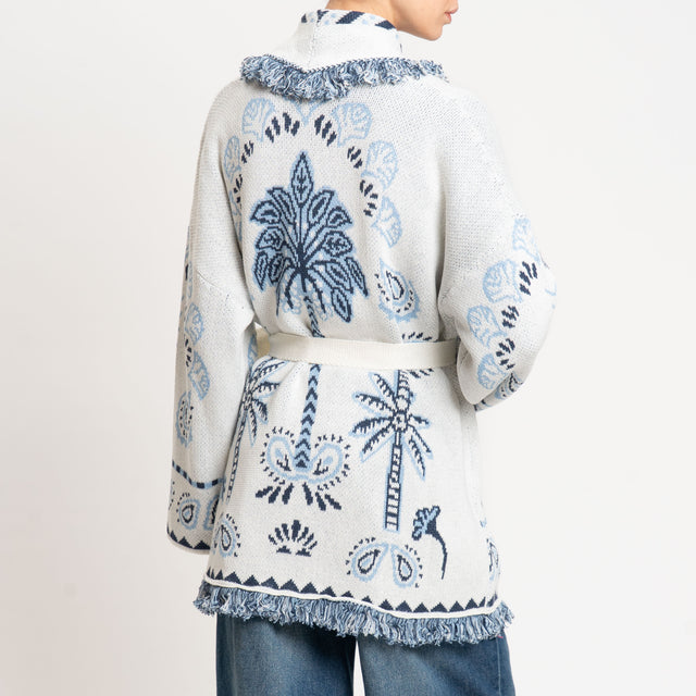 Tensione in-Cardigan fantasia palme - latte/celeste