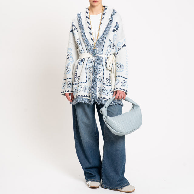Tensione in-Cardigan fantasia palme - latte/celeste