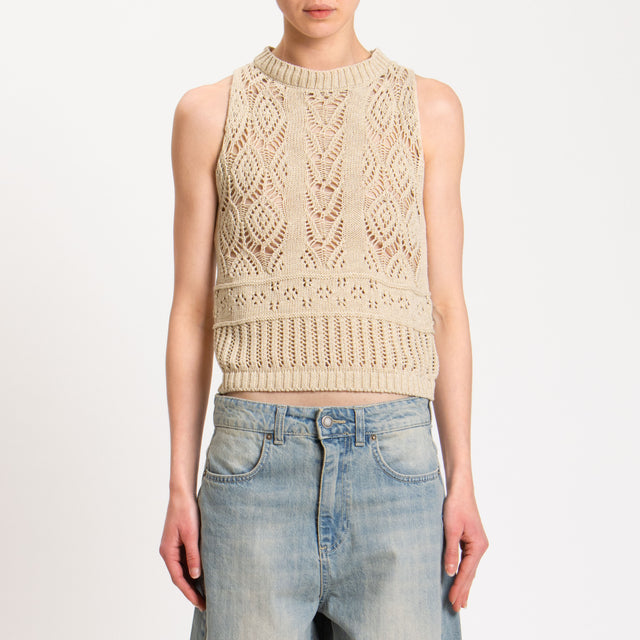 Tensione in-Top in filo crochet - Beige