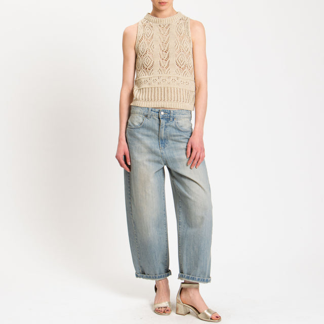 Tensione in-Top in filo crochet - Beige