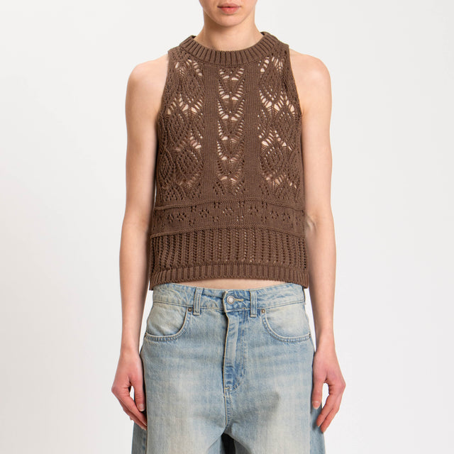 Tensione in-Top in filo crochet - brown