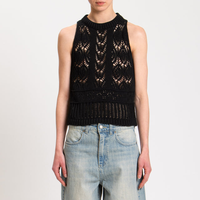 Tensione in-Top in filo crochet - nero