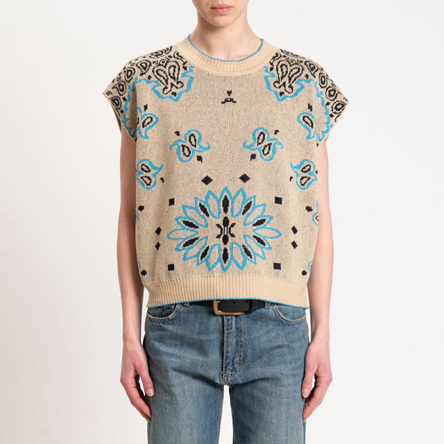 Tensione in-Maglia jacquard smanicata - beige/turchese