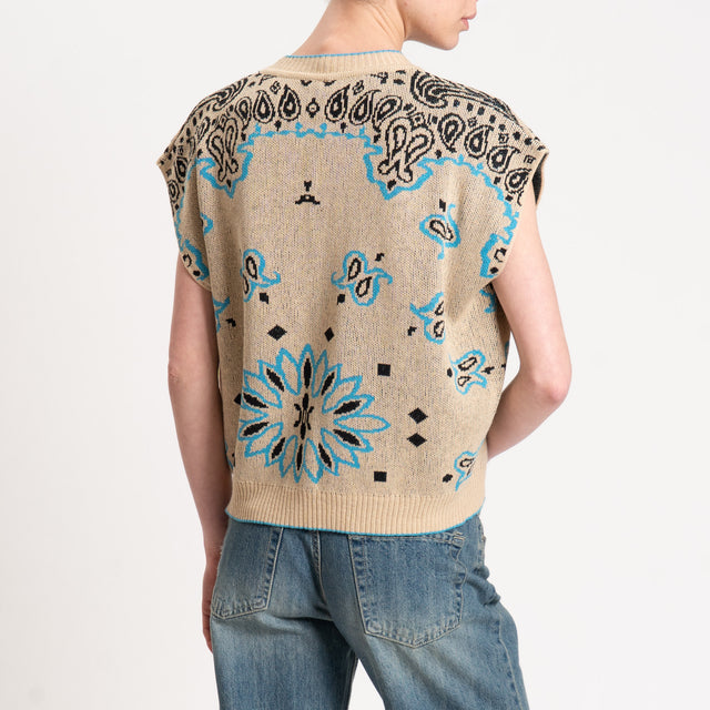 Tensione in-Maglia jacquard smanicata - beige/turchese