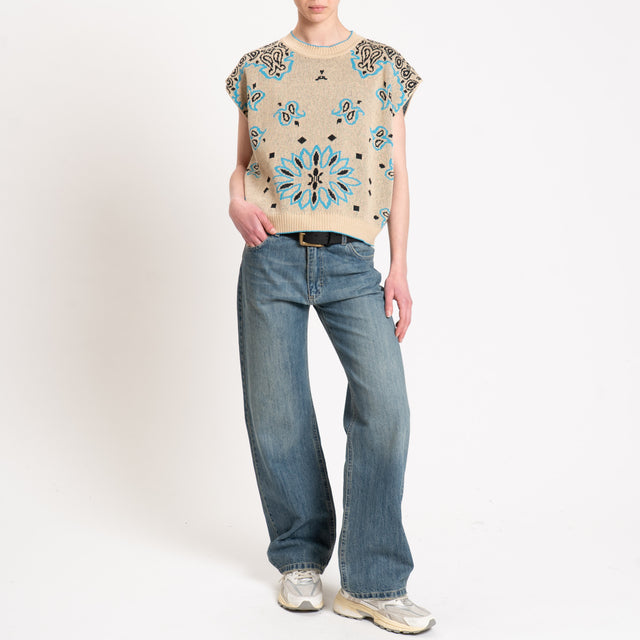Tensione in-Maglia jacquard smanicata - beige/turchese