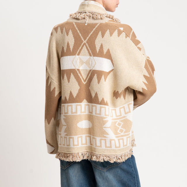 Tensione in-Cardigan jaquard con frange - beige/camel/latte