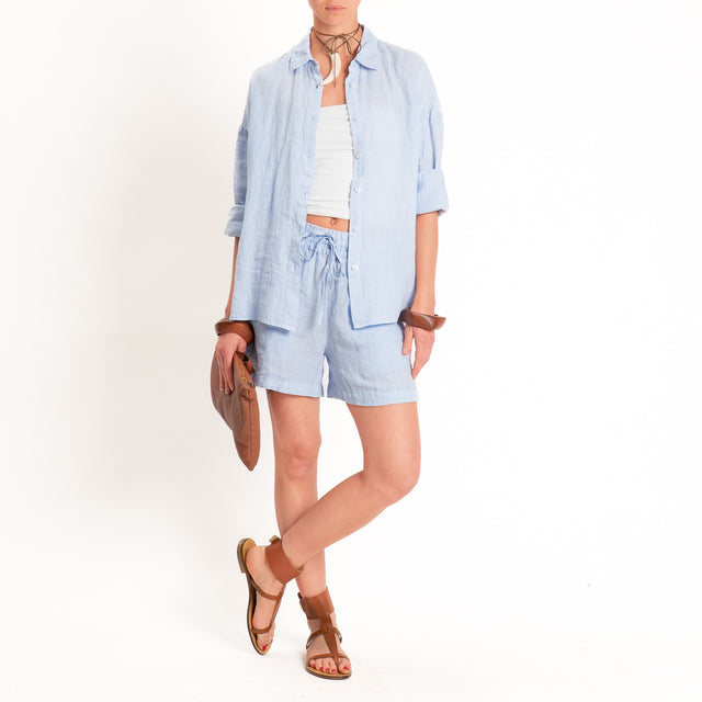 Tensione in-Shorts 100% lino elastico in vita - azzurro