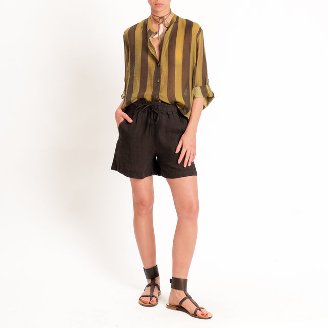 Tensione in-Shorts 100% lino elastico in vita - moro