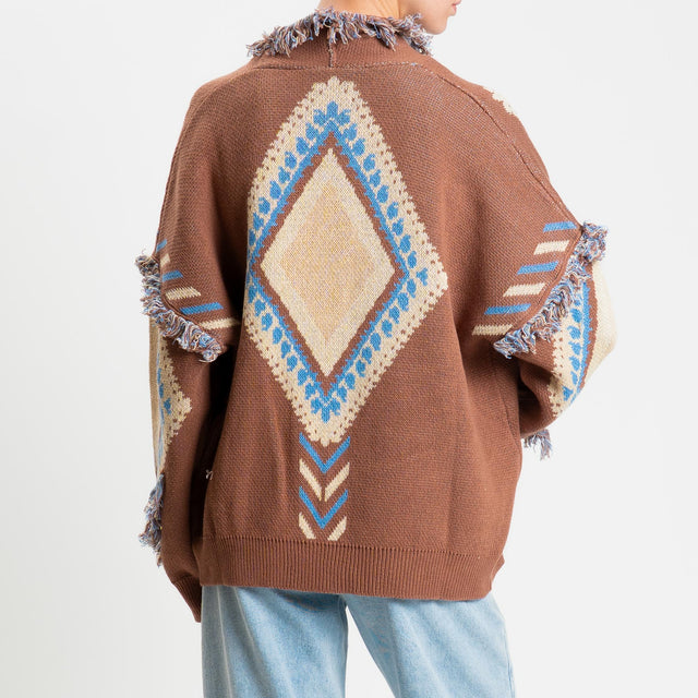 Tensione in-Cardigan rombi con frange - beige/cuoio/azzurro