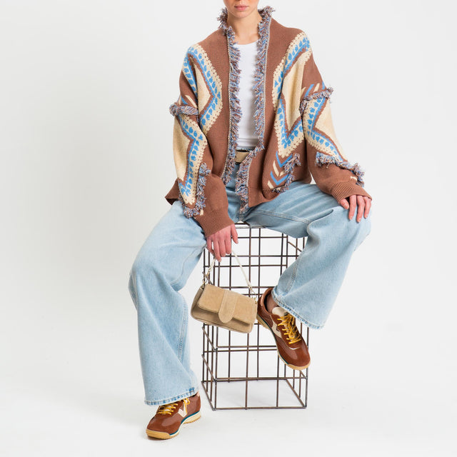 Tensione in-Cardigan rombi con frange - beige/cuoio/azzurro