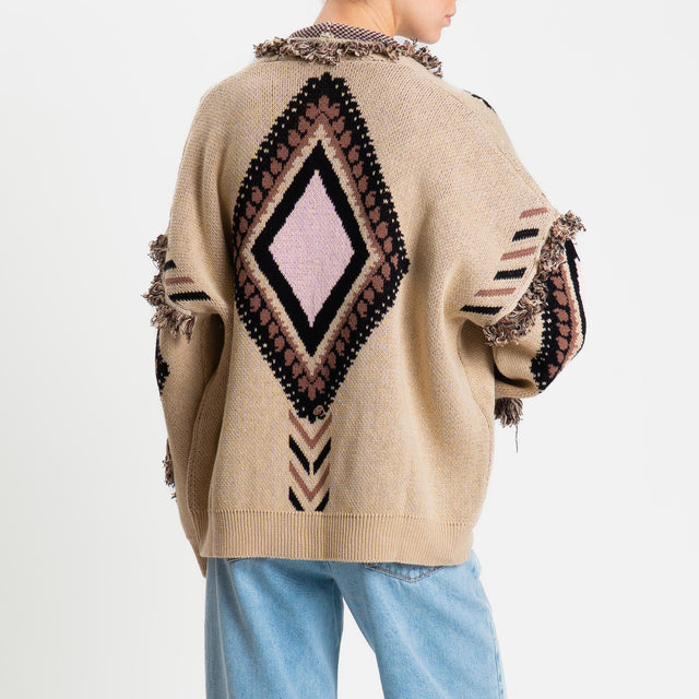Tensione in-Cardigan rombi con frange - pink/beige/nero