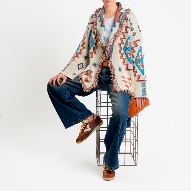 Tensione in-Cardigan jaquard alanui con frange - beige/cuoio/turchese