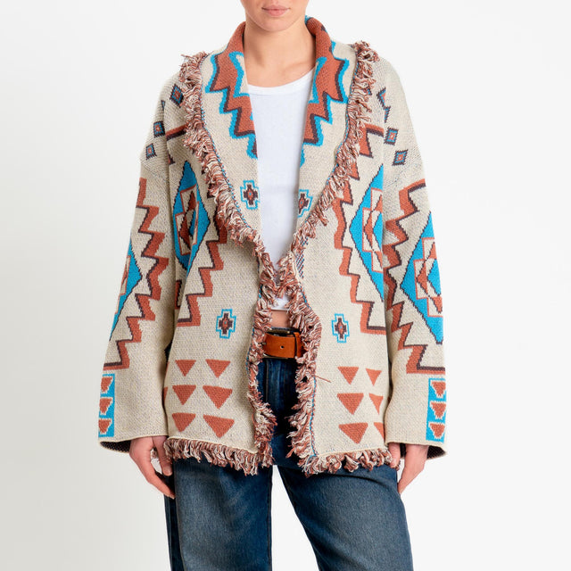 Tensione in-Cardigan jaquard alanui con frange - beige/cuoio/turchese