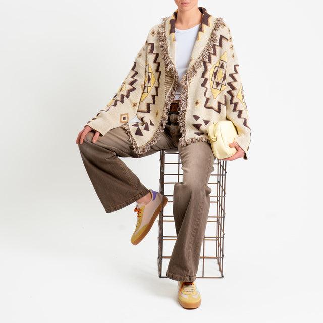 Tensione in-Cardigan jaquard alanui con frange - yellow/moro/beige